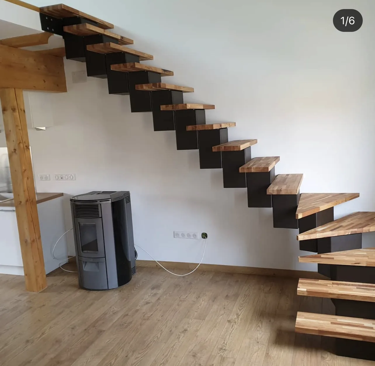 Escalier quart tournant métal et bois sur mesure